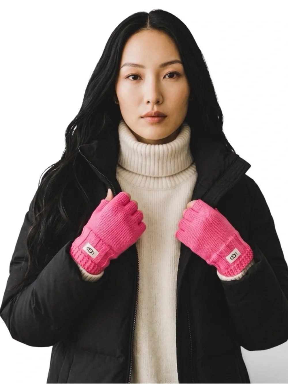 NWT UGG French Pink Knit Fingerless Gloves Wool Blend One Size